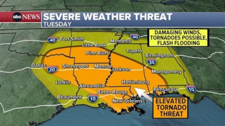 major-cross-country-storm-moves-east,-bringing-severe-thunderstorms-to-the-south-on-mardi-gras-day